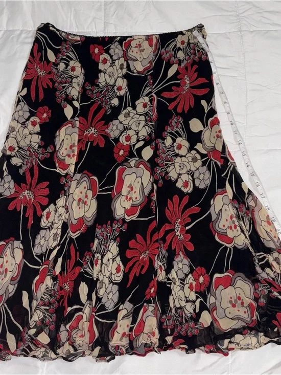 Vintage Lola P. Petite Floral Midi Skirt 90s Boho Whimsigoth Red Black - Picture 3 of 4